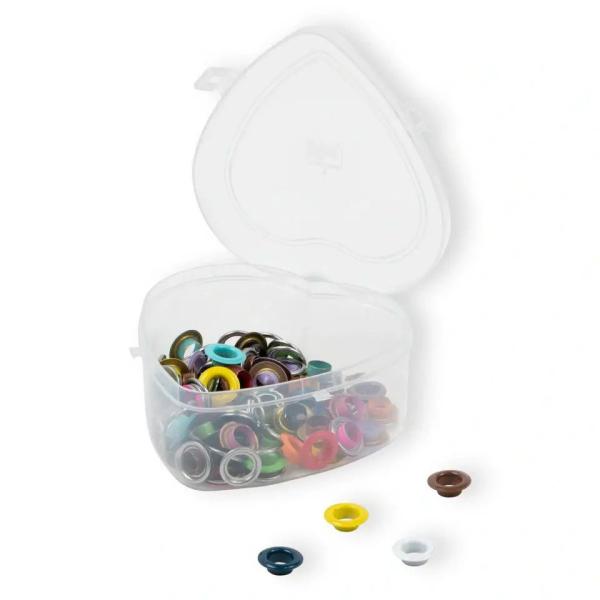 Prym Ösen mit Scheiben, bunt, in Herzbox, 14 mm 542622